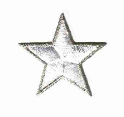 A White Star with Metallic Outline (5-Pack) Star Embroidered Iron On Patch 1.75 Inch shaped patch on a white background.