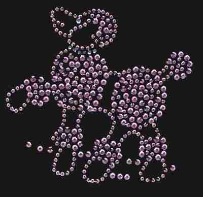 A picture of a Pink Rhinestud Poodle Iron On Applique on a black background.
