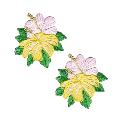 Pink and Yellow Hibiscus Iron On Flower Patch Applique