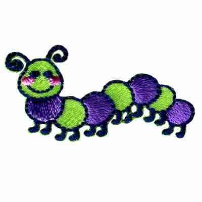 A green and purple Caterpillar Patches (5-Pack) Insect embroidered iron on patch appliques.