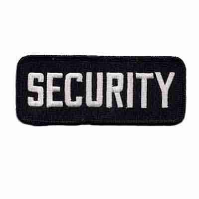 A black and white Security Patches (2-Pack) SECURITY Embroidered Iron on Patch Applique - Sleeve Tag on a white background.