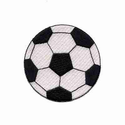 A black and white Large Soccer Ball Sports Iron On Patch - 3 Inches on a white background.