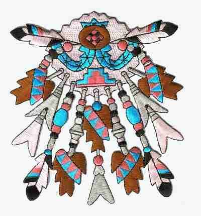An Indian Headdress Native American Iron On Patch on a white background.