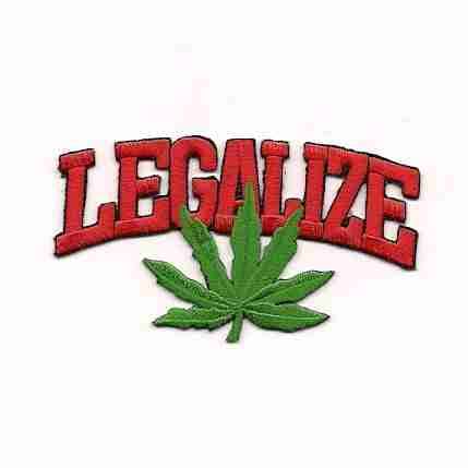 A red Legalize Marijuana Iron On Patch with the word legalize on it.