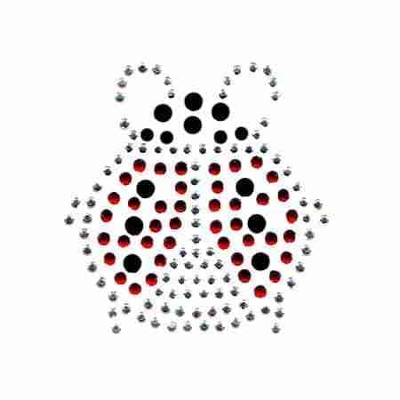 A Rhinestone Ladybug Iron On Hotfix Applique with black dots on a white background.