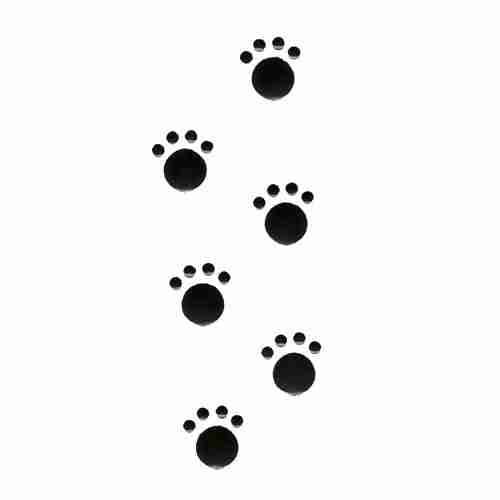 Four Animal Paw Prints Iron on Hotfix Applique: Black on a white background.