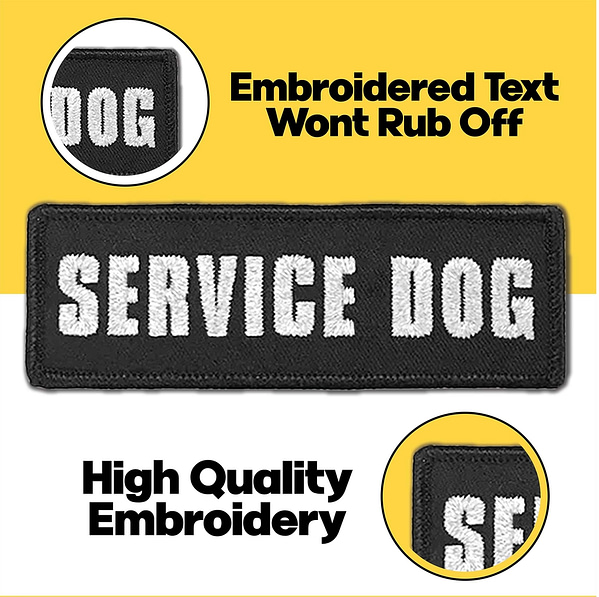 Embroidered text won't rub off Service Dog Patches (2-Pack) Highly Reflective Embroidered Hook and Loop Patches for Dog Vest or Harness.