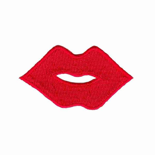 A Red Lips Embroidered (3-Pack) Iron On Patch - Large embroidered on a white background.