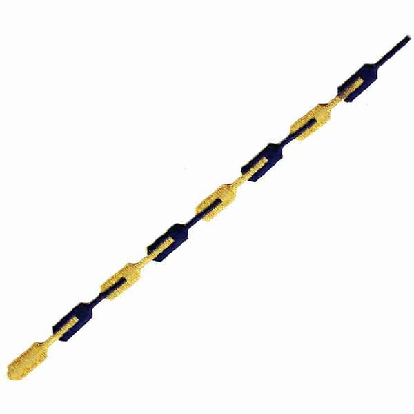 A navy blue and gold nautical chain trim iron on patch with a yellow handle.