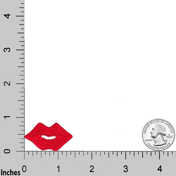 A ruler with a Red Lips Patches (10 Pack) Lips Embroidered Iron On Patch Appliques - Small on it.
