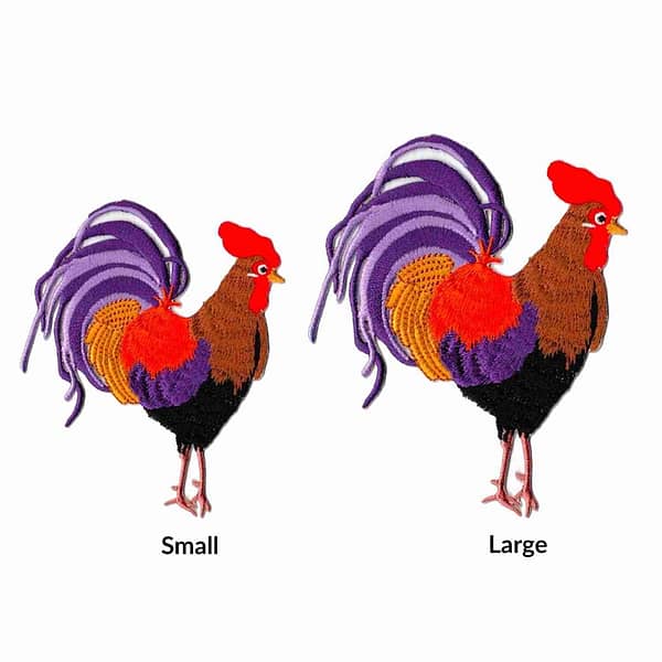 Small and large Colorful Rooster Iron On Patch - 2 Sizes! embroidery design.