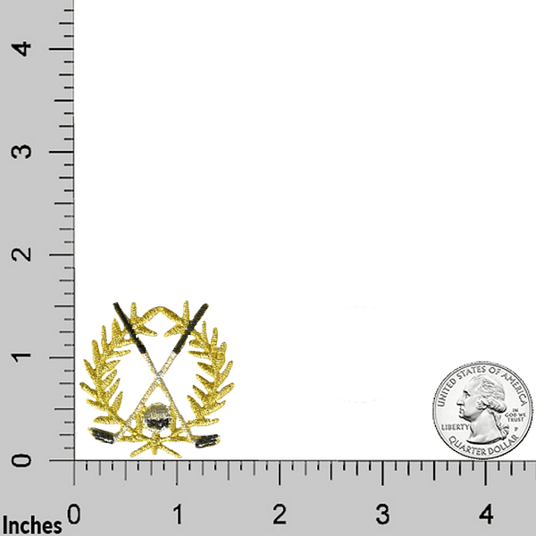 A ruler with an image of Metallic Golf Crest Patches (4-Pack) Sport Embroidered Iron on Patch Applique - Small and a laurel.