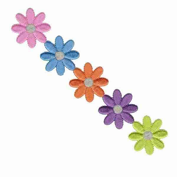 A row of Large Daisy Strip Floral Iron On Patches on a white background.