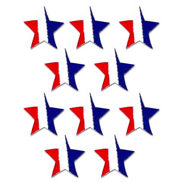 A set of 1-Inch Star Patches: Red, White and Blue Star Patch (10-Pack) on a white background.