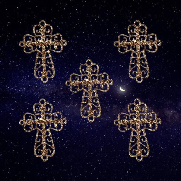 (5-Pack) Gold Glitter Cross Religious Iron On Patch