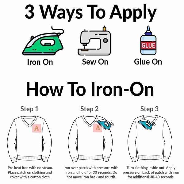 3 ways to apply the Embroidered Unicorn with Stars (3-Pack) Iron On Patch to a sweater.