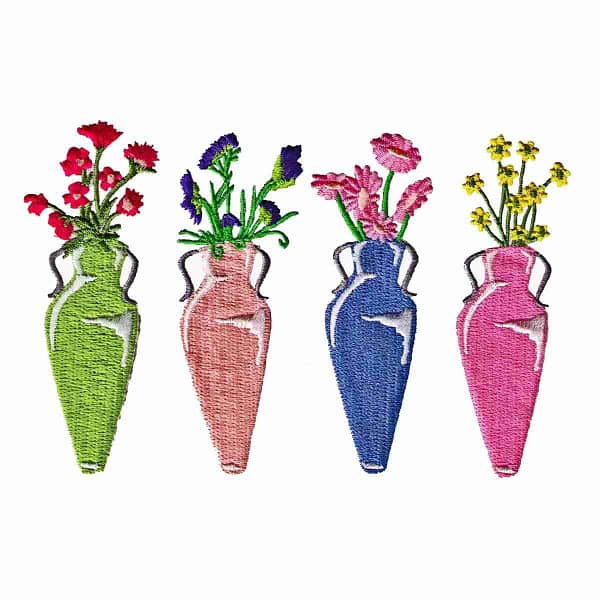 Four Wildflowers in Tall Peach Vase Floral (2-Pack) Iron On Patch.