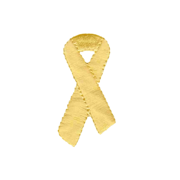 Yellow Ribbon Patches (5-Pack) Awareness Embroidered Iron On Patch Applique on a white background.