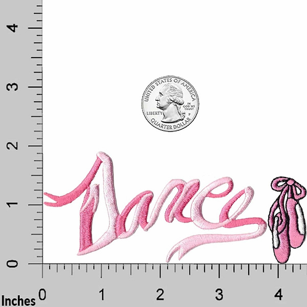 A Pink Ballet Dance & Slippers Iron On Patch Pack ruler.