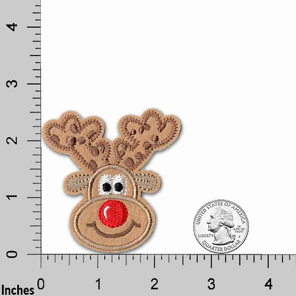 Rudolph the Reindeer Patches (2 Pack) Christmas Embroidered Iron On Patch Applique.