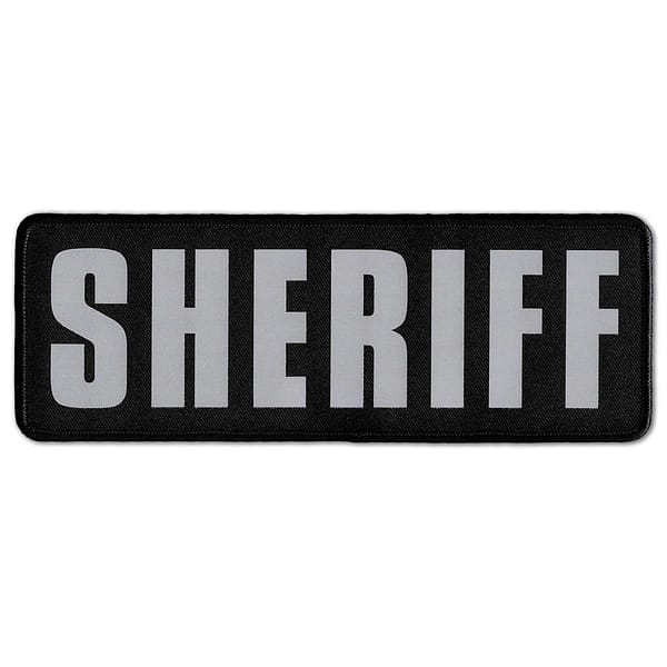 Sheriff Patch - Ultra Reflective Hook and Loop Patch for Tactical Vest: A black Sheriff Patch - Ultra Reflective Hook and Loop Patch for Tactical Vest.