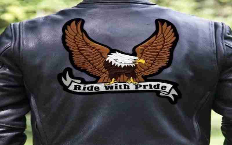 The back of a leather jacket with an eagle on it.