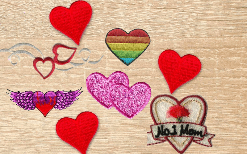 Valentine's day embroidered hearts.