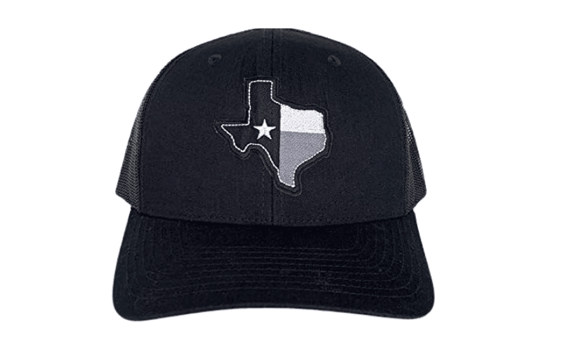A black hat with the state of texas on it.