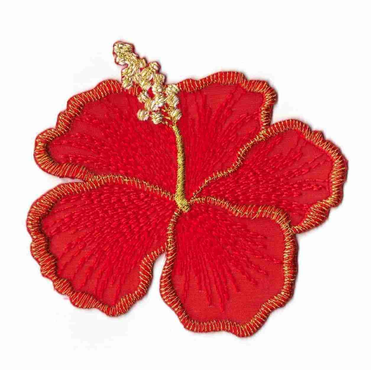 Large Shimmering Hibiscus Flower Iron On Patch Applique