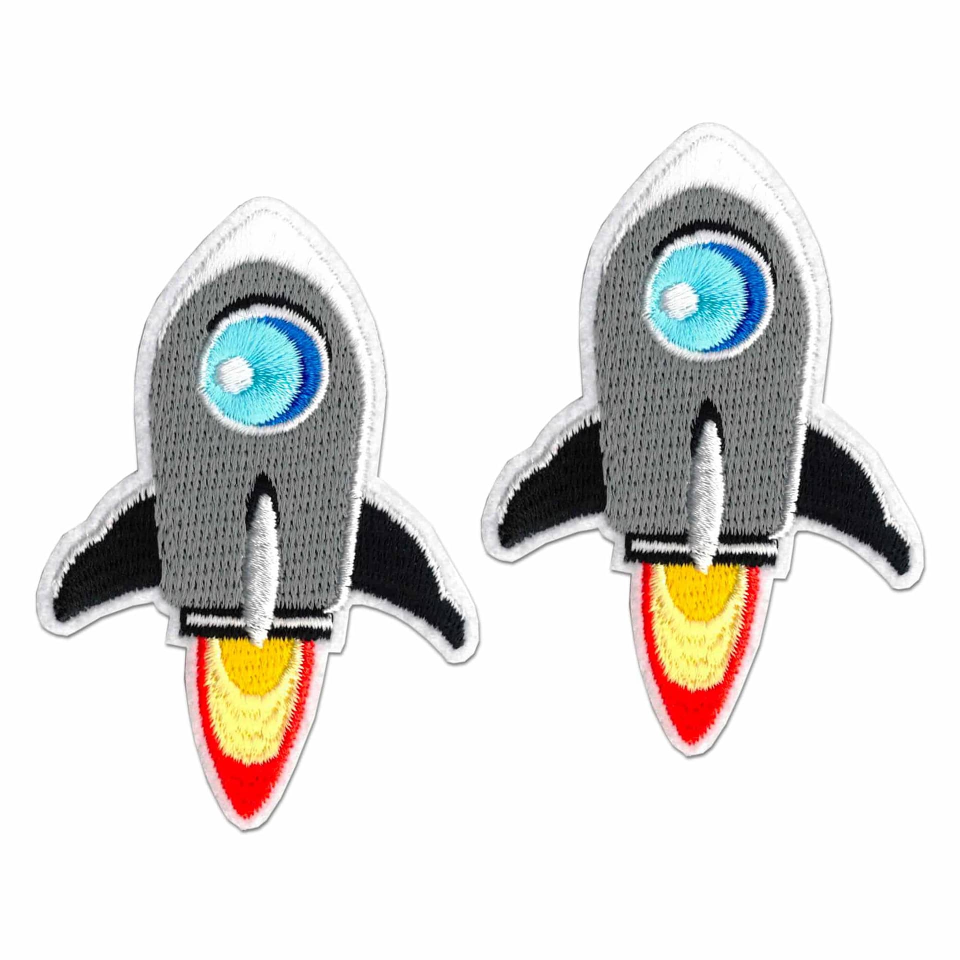 Rocket Shark 2 Inch Diameter Embroidered Patch 