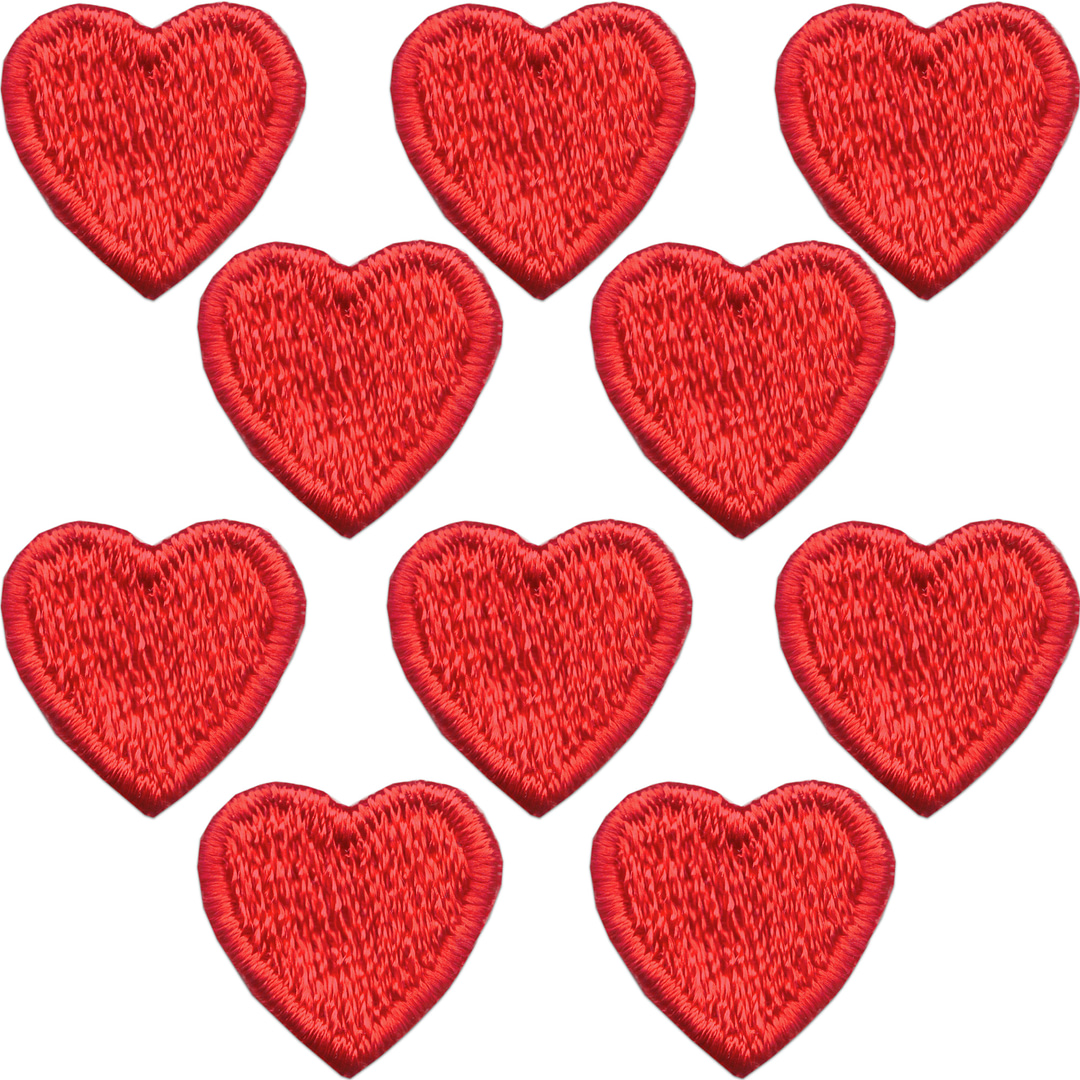 Tiny Heart Patches (10-Pack) Heart Embroidered Iron On Patch Appliques:  Multiple Colors - Laughing Lizards