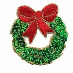 Christmas Holiday Sequined Wreath Iron On Patch