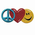 Peace Sign, Heart and Smiley Face Iron On Patch – Large