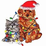 Christmas Puppy & Kitten with Lights Iron On Patch