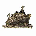 Cruise Ship in Metallic Gold at Sea Iron On Patch