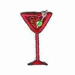 Red Martini and Olive Beverage Iron On Patch