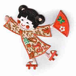 Dancing Asian Girl with Red Fan Embroidered Iron On Patch
