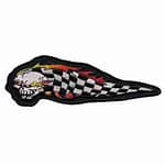 Flaming Skull Patch with Checkered Flag Iron on Patch