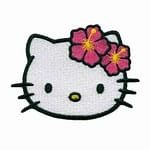Hello Kitty Face with Pink Hibiscus Flowers Iron On Patch