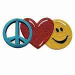 Peace Sign, Heart and Smiley Face Iron On Patch – Small