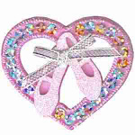 Ballet Toe Shoes in Sequined Heart Iron On Patch