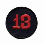 Number 13 Back Patch On Embroidered Iron or Patch- 7 1/2 inch Round