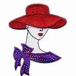 Red Hat Lady Iron On Patch Applique – Small Sequined