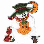 Snowman with Pumpkin and Moon Iron On Patch