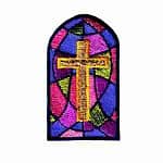 Gold Cross in Stained Glass Church Iron On Patch