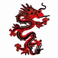 Red/Black LARGE Asian Dragon Embroidered Iron-On Patch