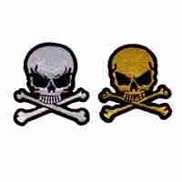 Small Skull and Crossbones Iron On Patch: White