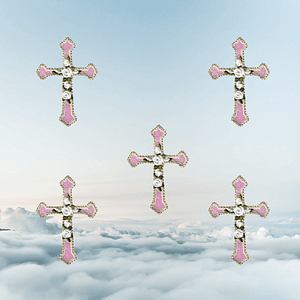 (5-Pack) Iridescent Cross w/Roses Iron On Religious Patch Applique