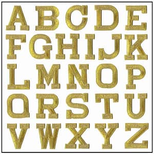 Alphabet Letter - G - Color Gold - 2 Block Style - Iron on Embroidered Applique Patch