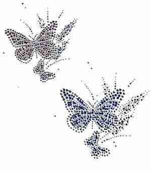 Butterflies - Double Butterflies In Blue or Pink Iron On Rhinest